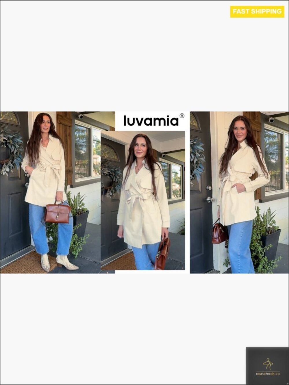 Classic Trench Coat Double Breasted Belted Business Casual Fall Outerwear - Picture 7 of 7